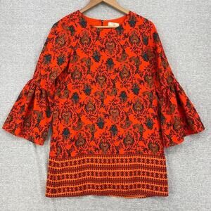GB Girls Dress Girls Large Red Paisley Colorblock Hem 3/4 Bell Sleeves
